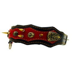 Red-Black ''Athena'' Spiked Leather Dog Collar