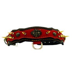 Red-Black ''Athena'' Spiked Leather Dog Collar