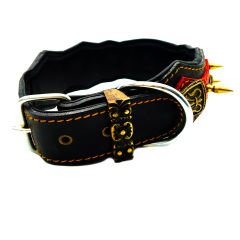 Red-Black ''Athena'' Spiked Leather Dog Collar