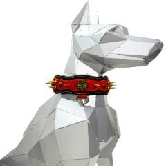 Red-Black ''Athena'' Spiked Leather Dog Collar