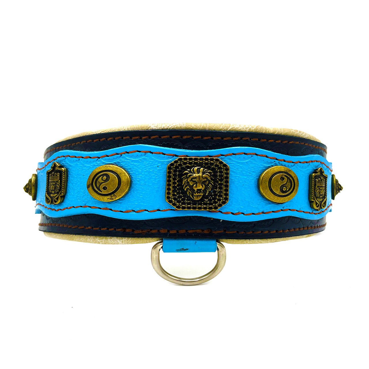 Blue ''Yin Yang'' Leather Dog Collar