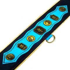 Blue ''Yin Yang'' Leather Dog Collar