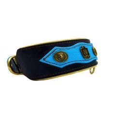 Blue ''Yin Yang'' Leather Dog Collar
