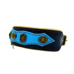 Blue ''Yin Yang'' Leather Dog Collar