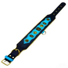 Blue ''Yin Yang'' Leather Dog Collar