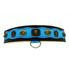 Blue ''Yin Yang'' Leather Dog Collar