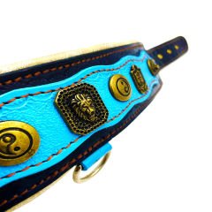Blue ''Yin Yang'' Leather Dog Collar