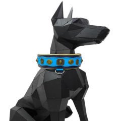 Blue ''Yin Yang'' Leather Dog Collar