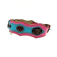Pink-Blue '' Lady'' Leather Dog Collar