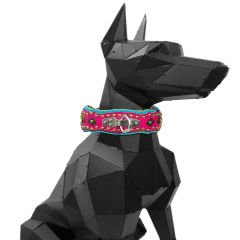 Pink-Blue ''Diamond Princess'' Leather Dog Collar