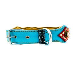 Pink-Blue ''Diamond Princess'' Leather Dog Collar