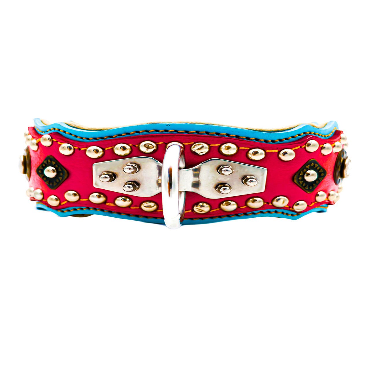 Pink-Blue ''Diamond Princess'' Leather Dog Collar