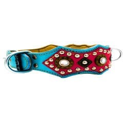Pink-Blue ''Diamond Princess'' Leather Dog Collar