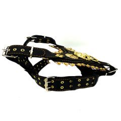 Black-Gold Tone ''Nemean'' Luxury Leather Dog Harness