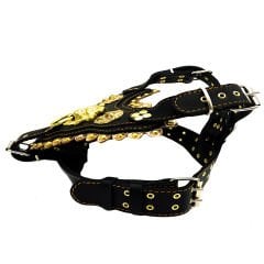 Black-Gold Tone ''Nemean'' Luxury Leather Dog Harness