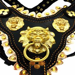 Black-Gold Tone ''Nemean'' Luxury Leather Dog Harness
