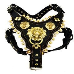 Black-Gold Tone ''Nemean'' Luxury Leather Dog Harness