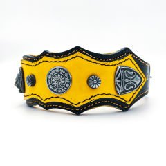 Yellow Soft Textured Tiger Head Leather Dog Collar