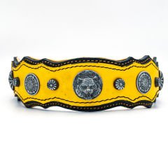 Yellow Soft Textured Tiger Head Leather Dog Collar