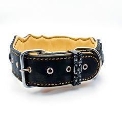 Yellow Soft Textured Tiger Head Leather Dog Collar