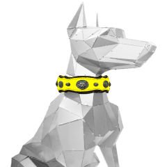 Yellow Soft Textured Tiger Head Leather Dog Collar