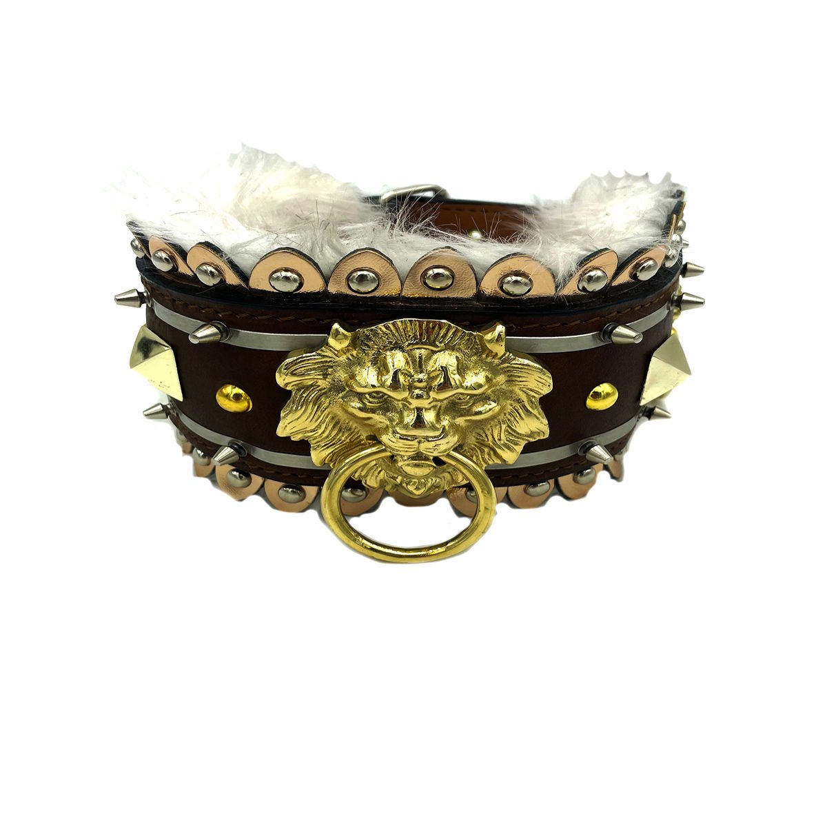 Brown ''Nemean'' Lion Leather Dog Collar