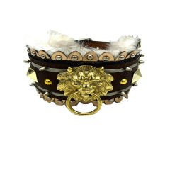 Brown ''Nemean'' Lion Leather Dog Collar