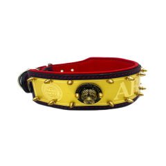 Yellow-Red ''ABKC'' Leather Dog Collar
