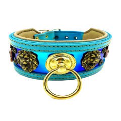 Turquoise - Navy Blue  ''Reflected'' Dog Collar