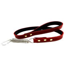 Red - Black Long Leather Dog Leash