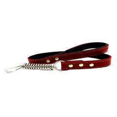Red - Black Long Leather Dog Leash