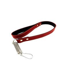 Red - Black Long Leather Dog Leash