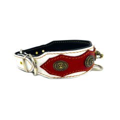 Red-White American Bully Leather Dog Collar