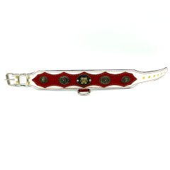 Red-White American Bully Leather Dog Collar