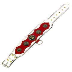 Red-White American Bully Leather Dog Collar
