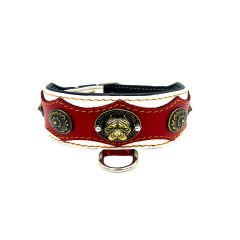 Red-White American Bully Leather Dog Collar