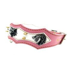 Pink-White ''Dragon Head'' Leather Dog Collar