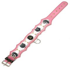 Pink-White ''Dragon Head'' Leather Dog Collar
