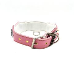 Pink-White ''Dragon Head'' Leather Dog Collar