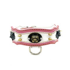Pink-White ''Dragon Head'' Leather Dog Collar