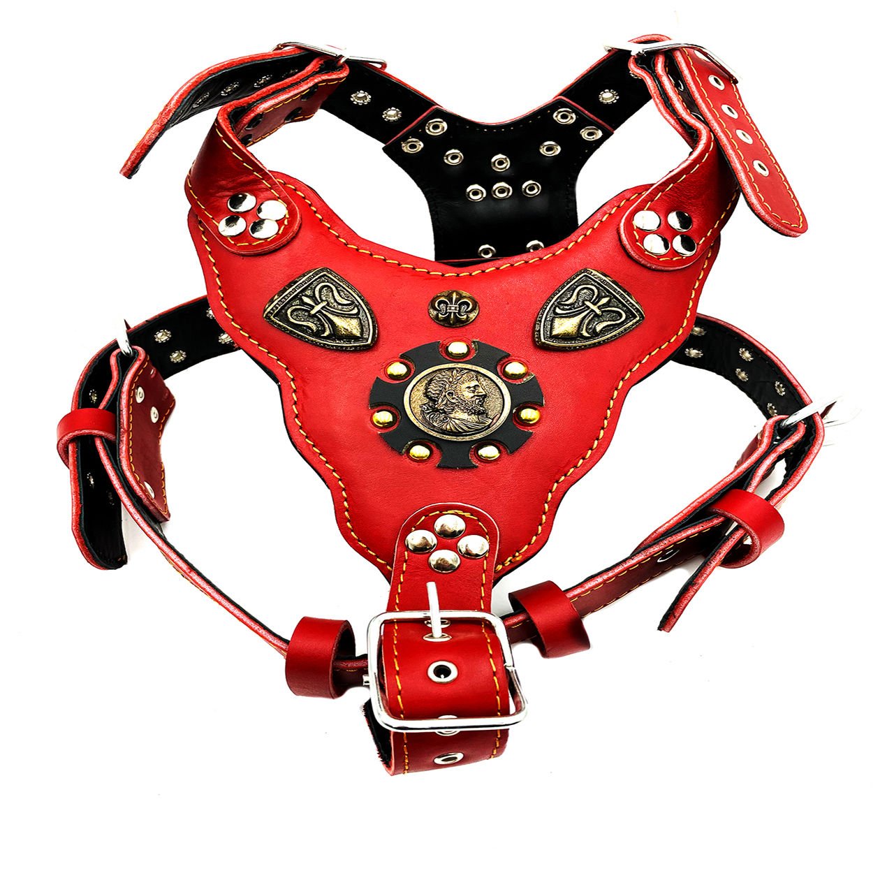 Red ''Prometheus'' Leather Dog Harness