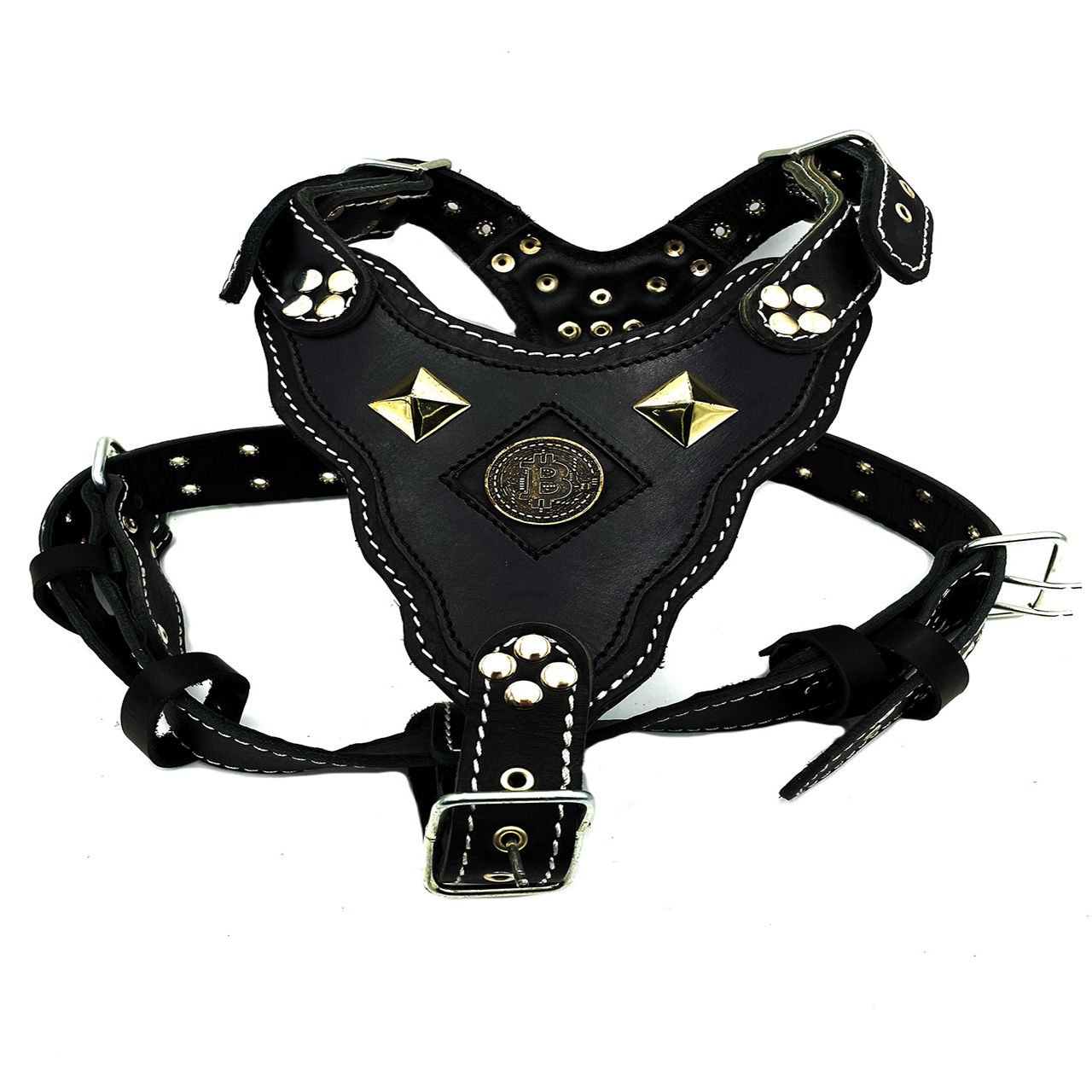 Black ''Bitcoin'' Leather Dog Harness