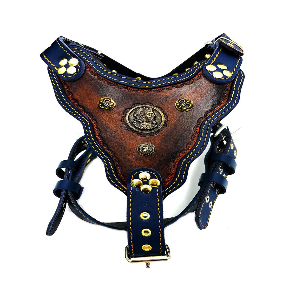 Brown-Navy Blue '' Ancient Rome'' Dog Harness