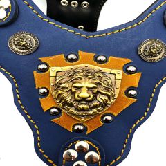 Navy Blue ''Hercules'' Lion Head Leather Dog Harness