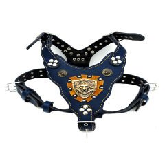 Navy Blue ''Hercules'' Lion Head Leather Dog Harness