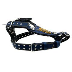 Navy Blue ''Hercules'' Lion Head Leather Dog Harness