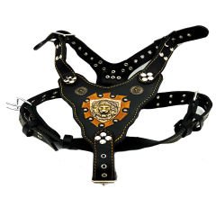 Black ''Hercules'' Lion Head Leather Dog Harness