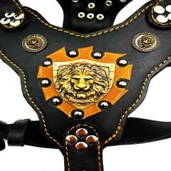 Black ''Hercules'' Lion Head Leather Dog Harness