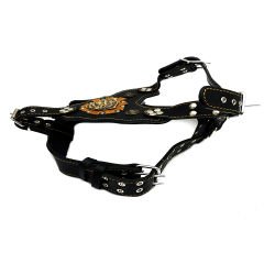 Black ''Hercules'' Lion Head Leather Dog Harness
