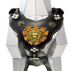 Black ''Hercules'' Lion Head Leather Dog Harness